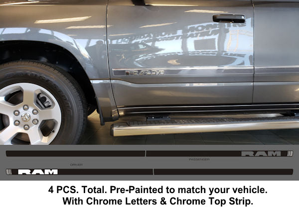 2019-Up Dodge Ram 1500 (Crew Cab) 4 PC. Painted Body Side Molding Body Side Molding Luxwood Trim   