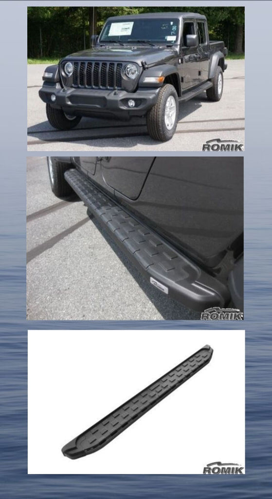 2020-Up Jeep Gladiator Running Boards (Aluminum Black Side Edge) Running Boards Romik   