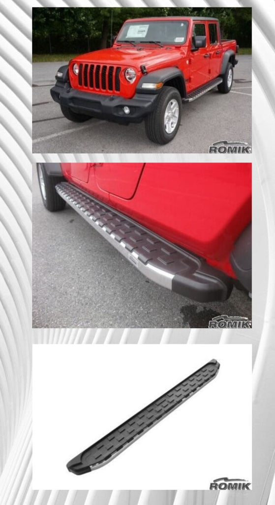 2020-Up Jeep Gladiator Running Boards (Aluminum Brite Side Edge) Running Boards Romik   