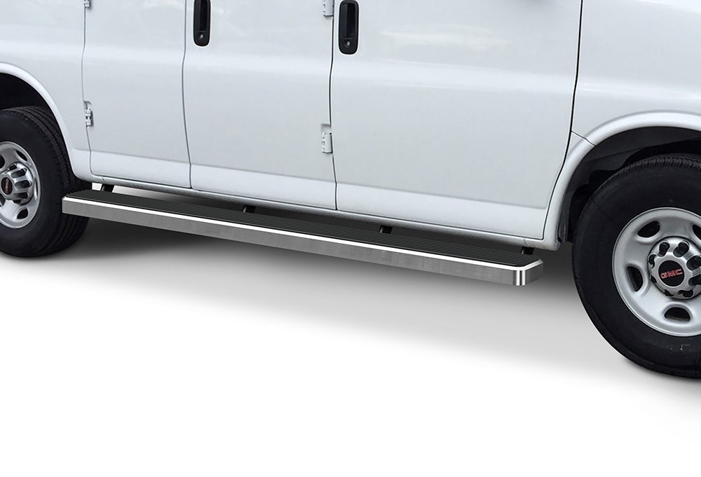 2003-2021 GMC Savana Running Boards (135" WB. Aluminum Black Side Edge) Running Boards APS Auto   